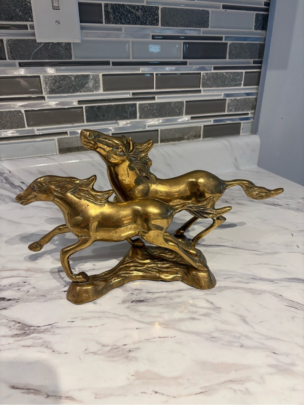 Vintage Brass Horses figurine running wild mustangs